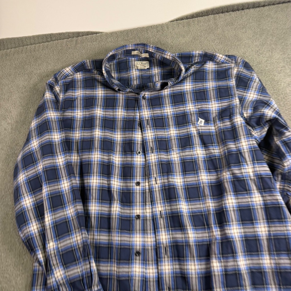 LL Bean Mens XXL-Tall Traditional Fit Plaid Button Down Shirt Blue 299132